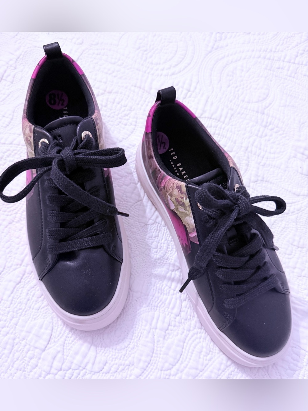 Ted Baker Black Platform Sneakers with Pink Floral Panels